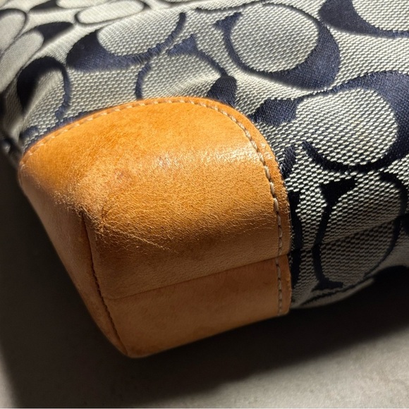 Coach Blue & Grey Signature Canvas Tote w/ Light Brown Trim - Picture 7 of 14